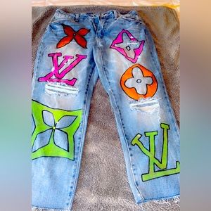 Hand painted mean Jeans for women.